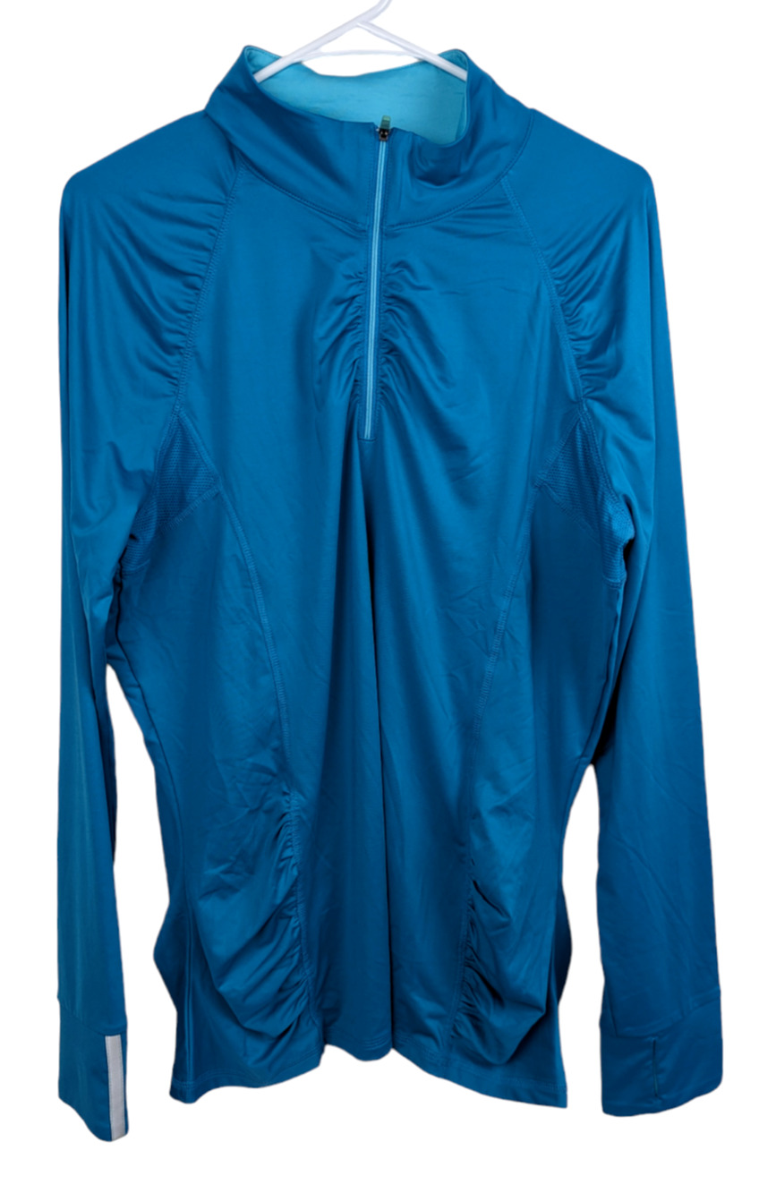 Athleta Womens Long Sleeve Intrepid Sun Shield Quarter Zip Tide Blue Top 1X
